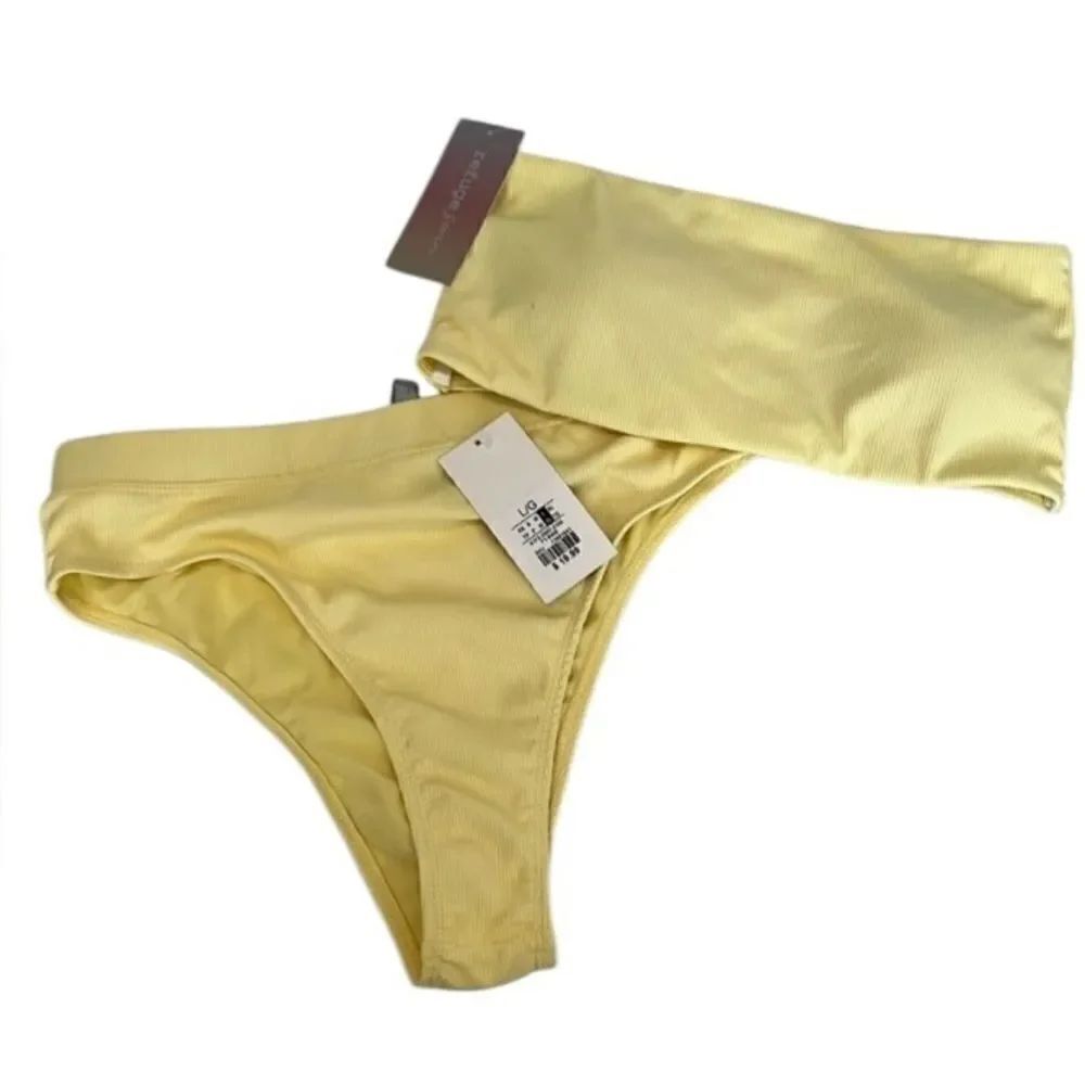 NWT Refuge swim szL yellow bandeau top high waisted bikini 1 tiny spot on top